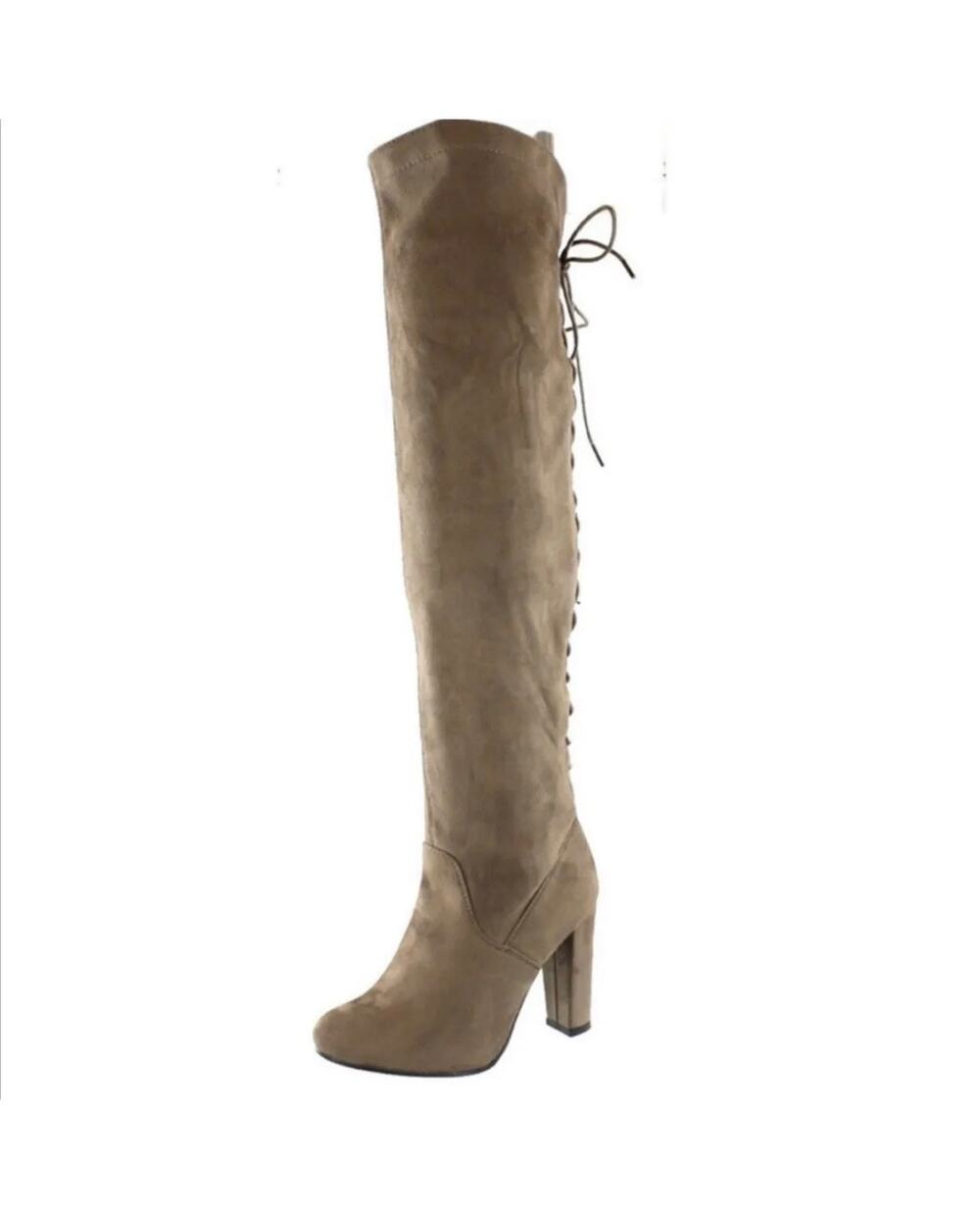 TOP MODA Zola 22 Back Lace Up Over the Knee Faux Suede Taupe Boots Size 6